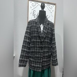 Elegant Black and White Tweed Blazer